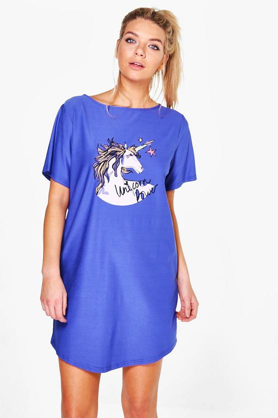 Alicia Slash Neck Unicorn Print Night Dress